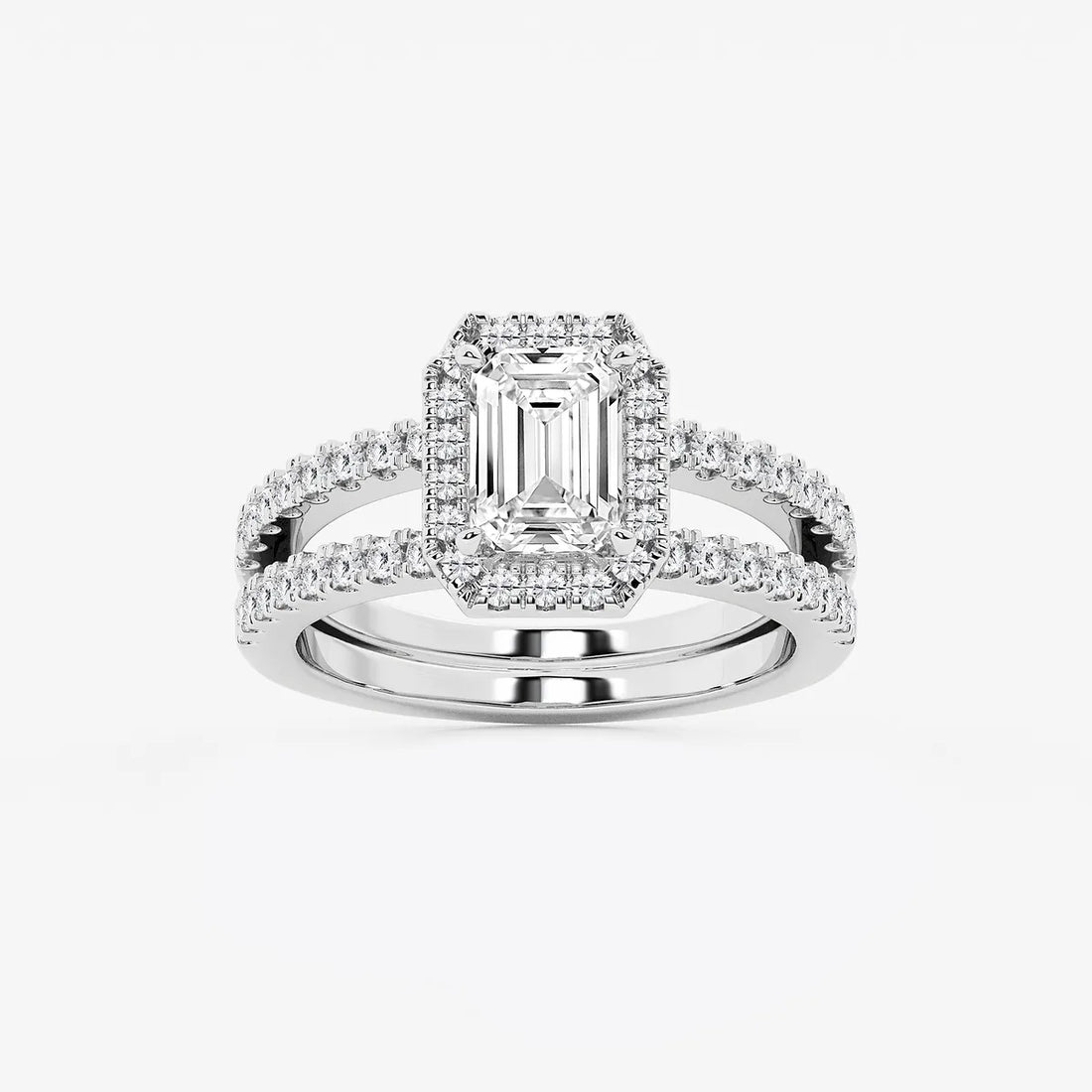Emerald Cut Halo Bridal Ring Set