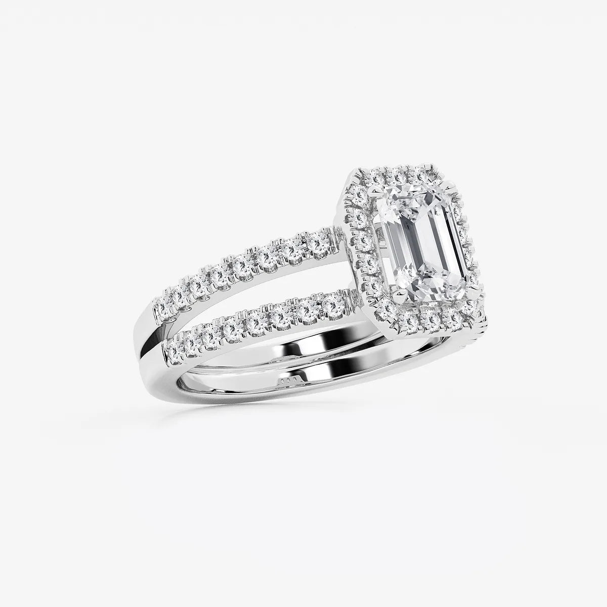 Emerald Cut Halo Bridal Ring Set
