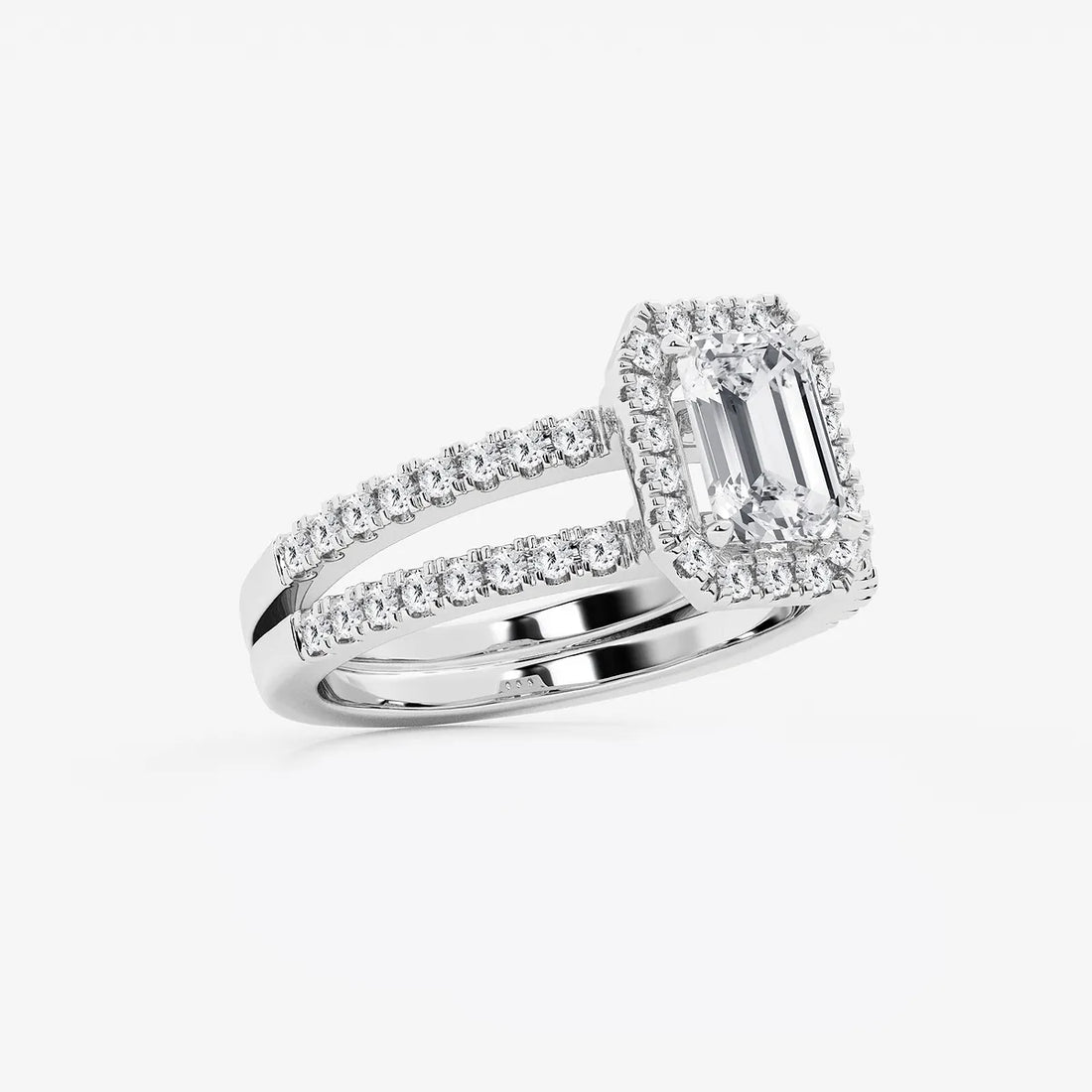 Emerald Cut Halo Bridal Ring Set