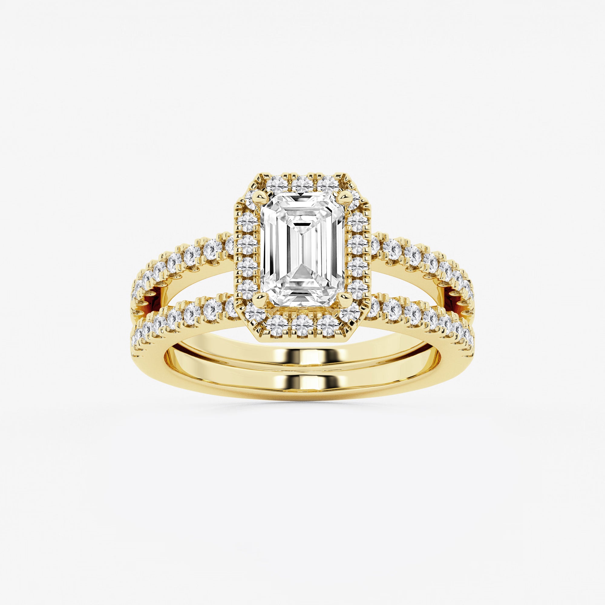 Emerald Cut Halo Bridal Ring Set