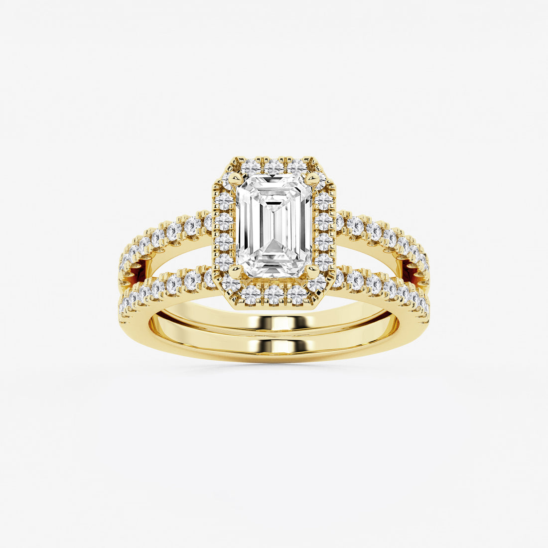Emerald Cut Halo Bridal Ring Set