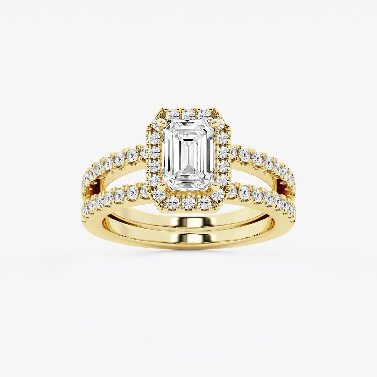 Emerald Cut Halo Bridal Ring Set