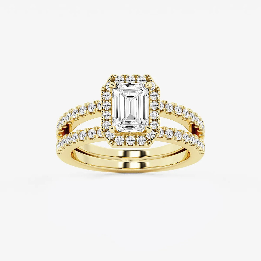 Emerald Cut Halo Bridal Ring Set