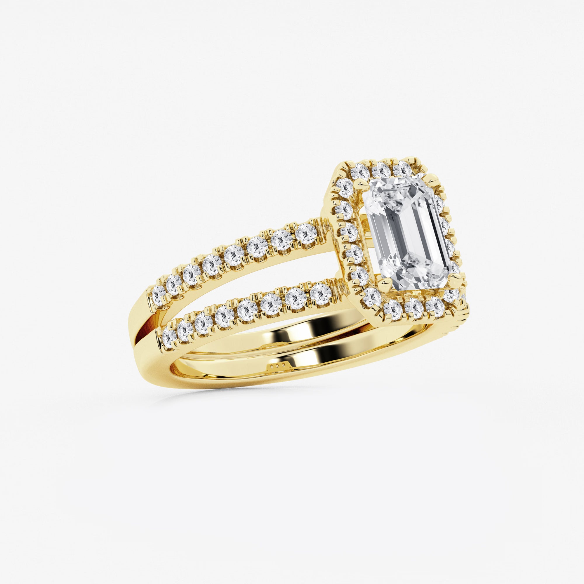 Emerald Cut Halo Bridal Ring Set