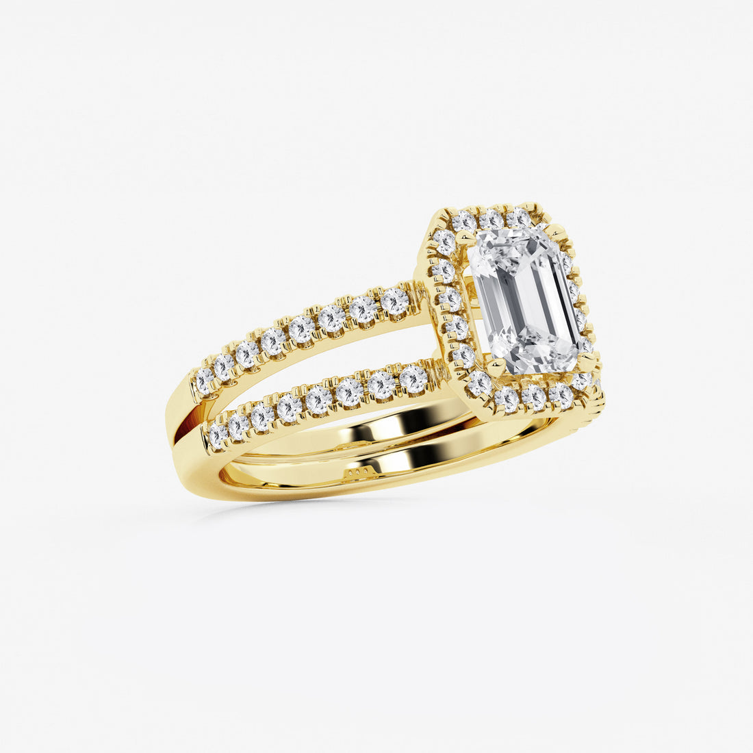 Emerald Cut Halo Bridal Ring Set
