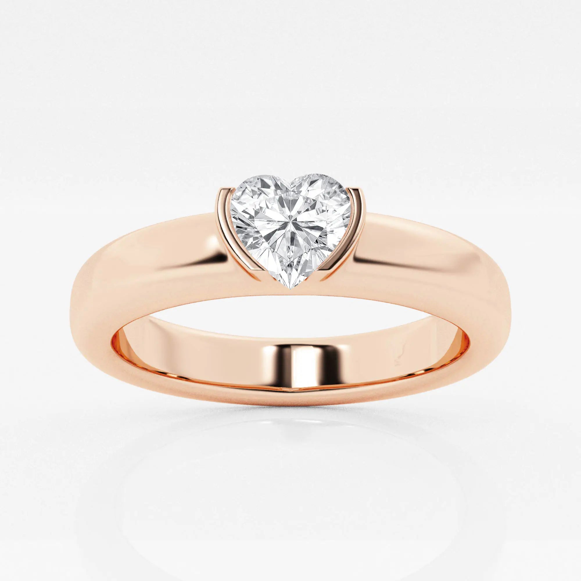 Heart Lab Grown Diamond Half Bezel Stackable Ring in Solid Gold