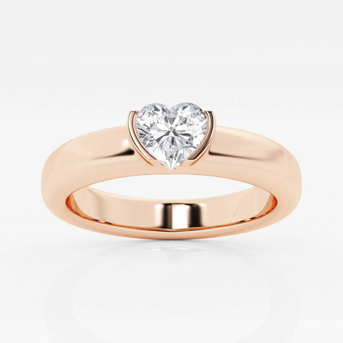 Heart Lab Grown Diamond Half Bezel Stackable Ring in Solid Gold