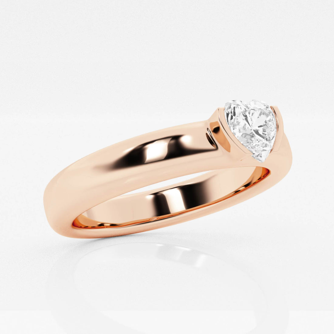 Heart Lab Grown Diamond Half Bezel Stackable Ring in Solid Gold