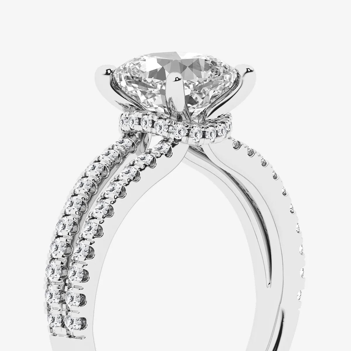Heirloom Hidden Halo Cushion Lab-Grown Diamond Split Shank Engagement Ring