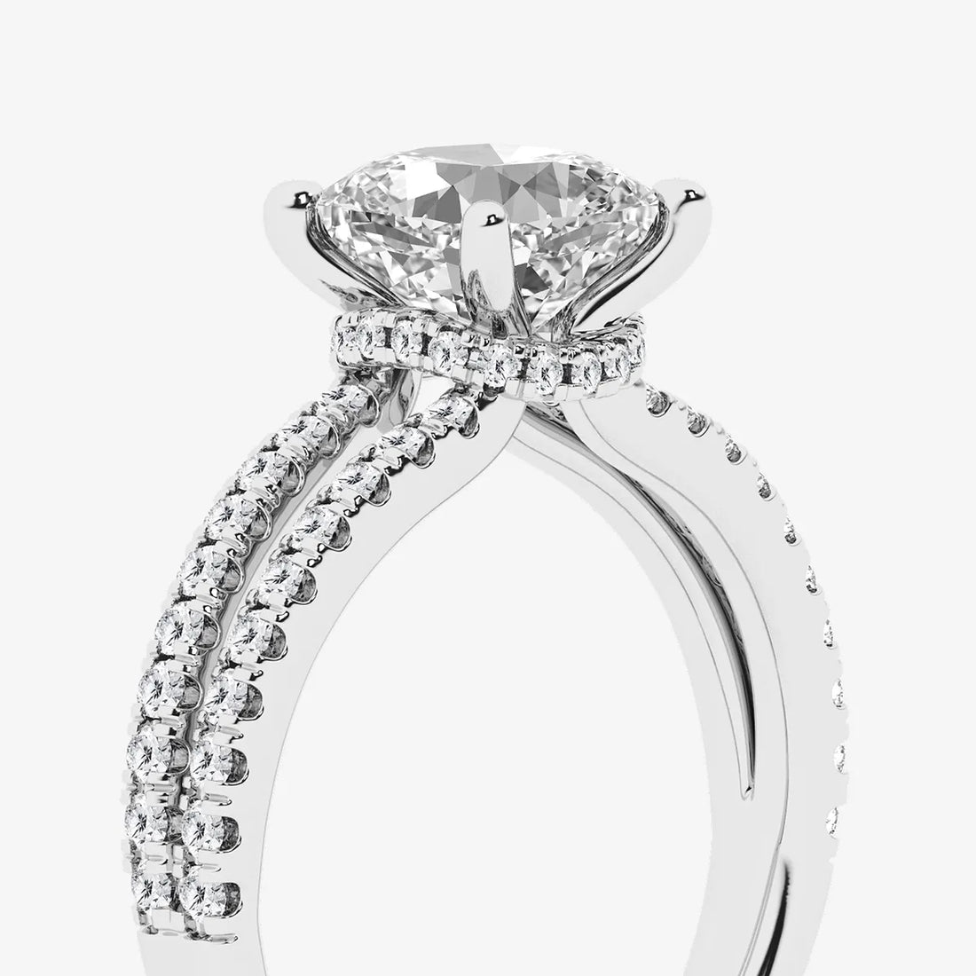 Heirloom Hidden Halo Cushion Lab-Grown Diamond Split Shank Engagement Ring