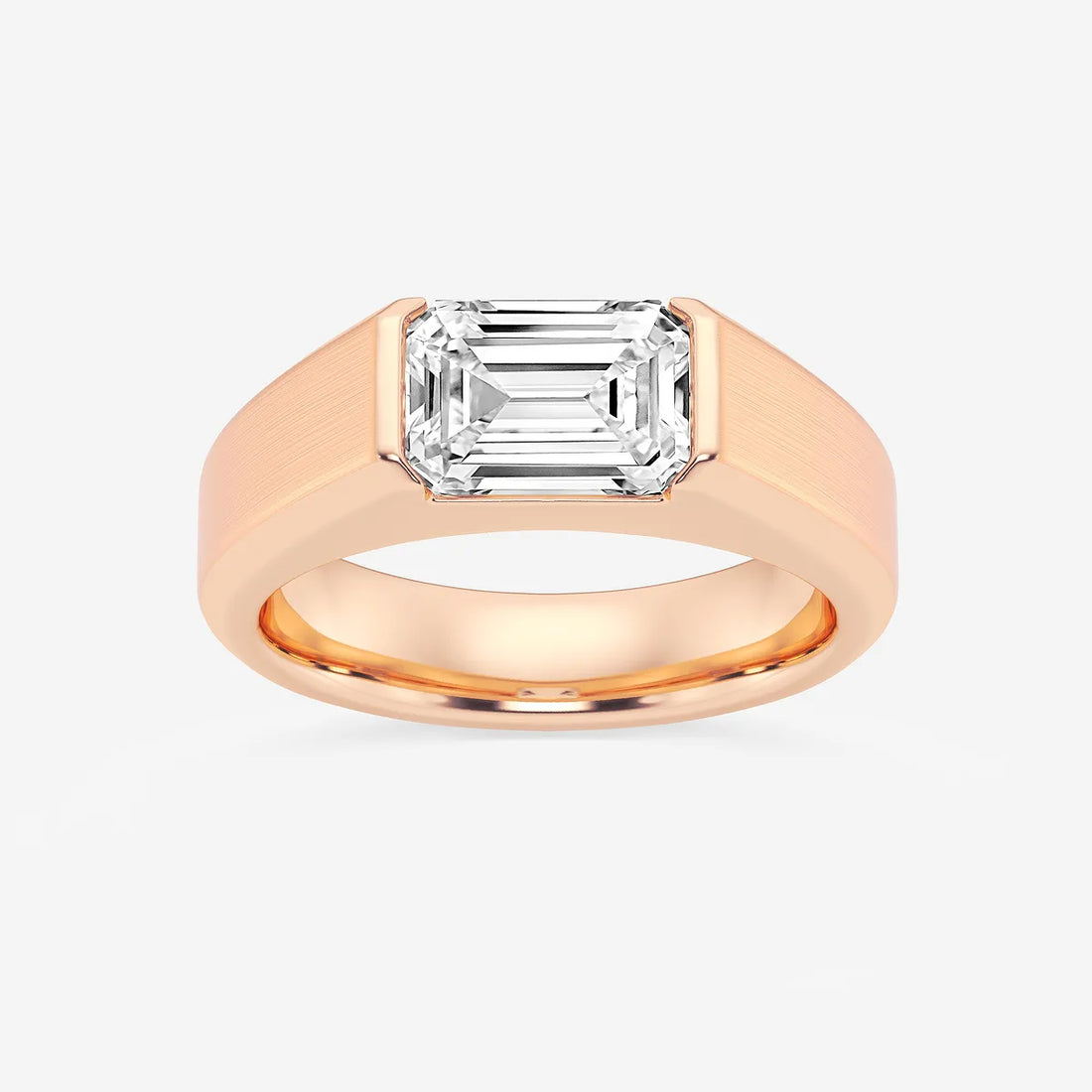 Fortis Emerald Lab-Grown Diamond Half Bezel Men’s Brushed Finish Wedding Band