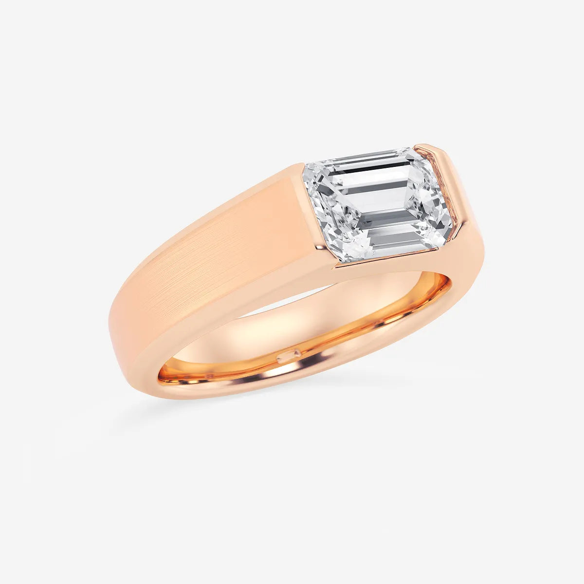 Fortis Emerald Lab-Grown Diamond Half Bezel Men’s Brushed Finish Wedding Band