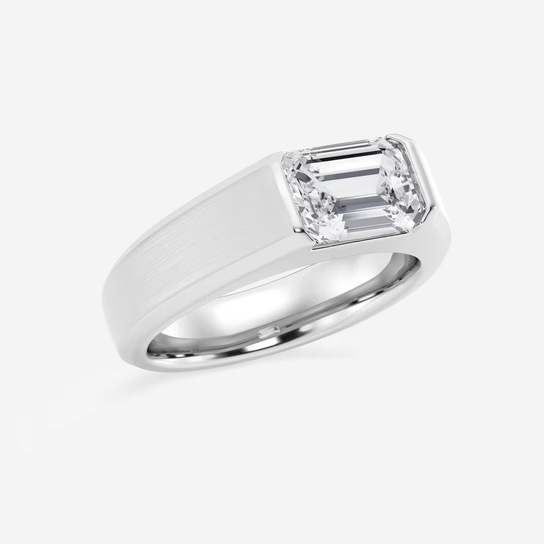 Fortis Emerald Lab-Grown Diamond Half Bezel Men’s Brushed Finish Wedding Band