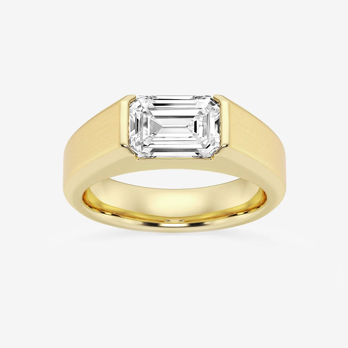 Fortis Emerald Lab-Grown Diamond Half Bezel Men’s Brushed Finish Wedding Band