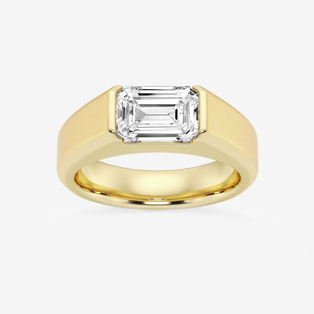 Fortis Emerald Lab-Grown Diamond Half Bezel Men’s Brushed Finish Wedding Band