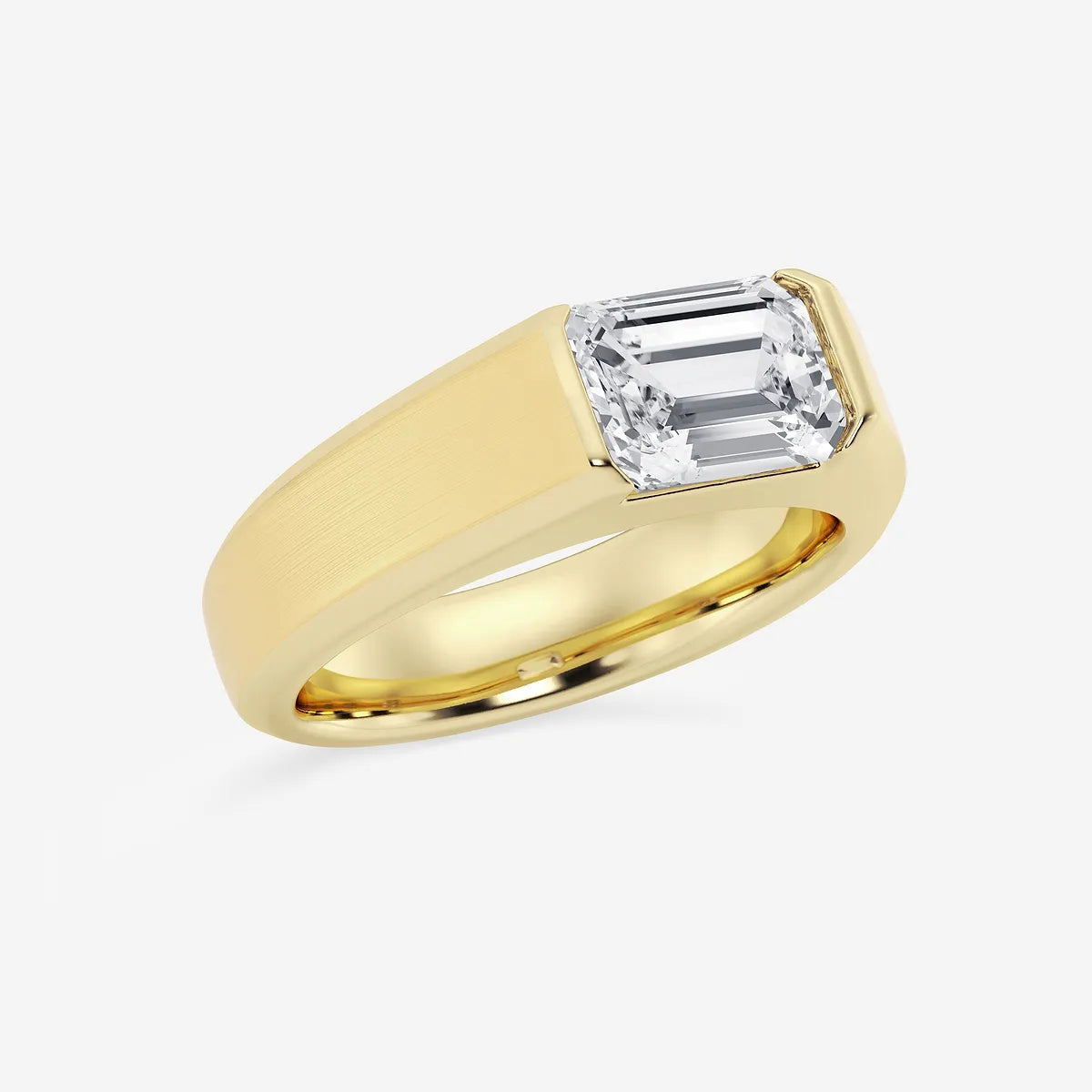 Fortis Emerald Lab-Grown Diamond Half Bezel Men’s Brushed Finish Wedding Band