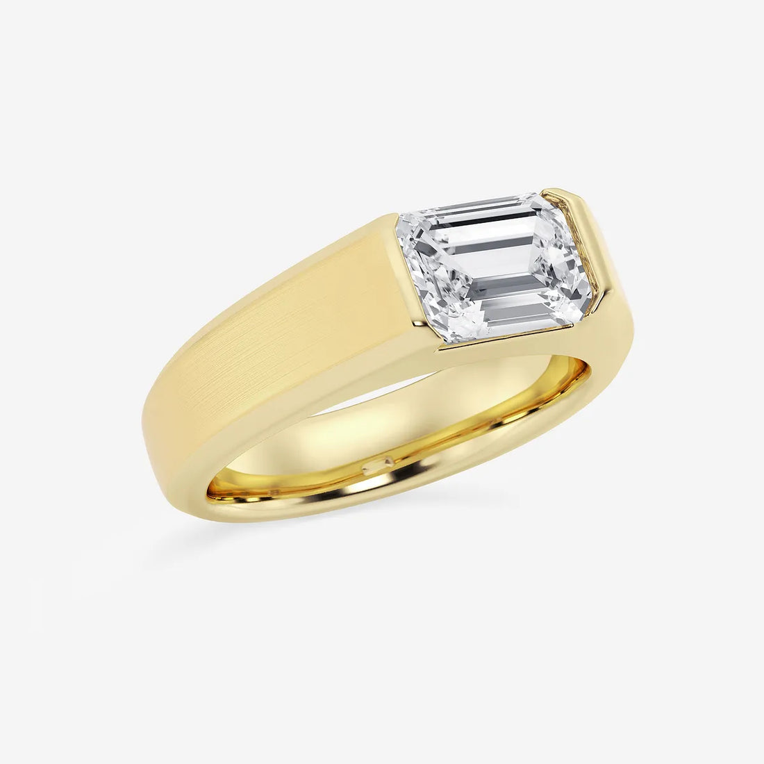 Fortis Emerald Lab-Grown Diamond Half Bezel Men’s Brushed Finish Wedding Band