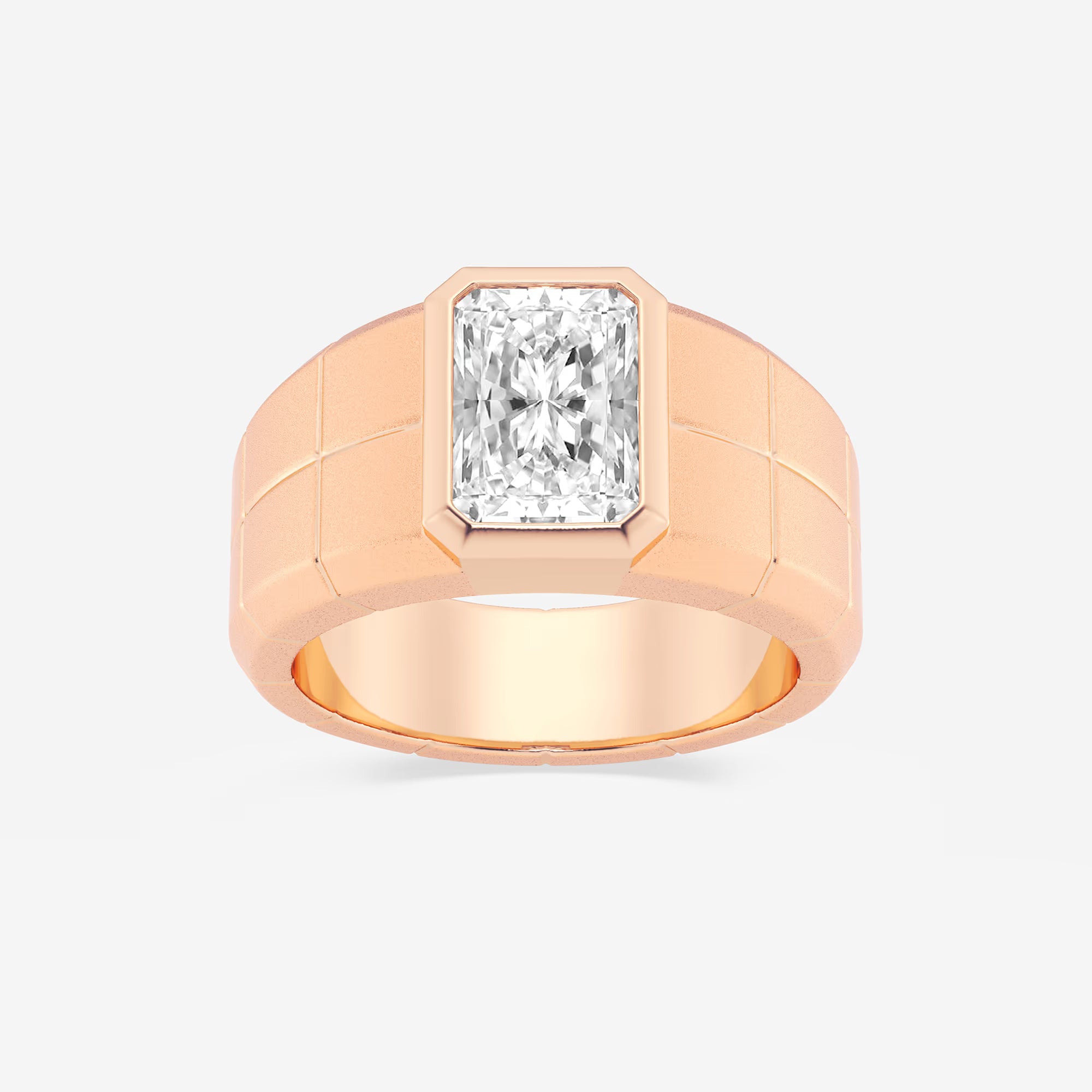Sophisticated Men's Radiant Lab Grown Diamond Sandblast Finish Solitaire Wedding Band