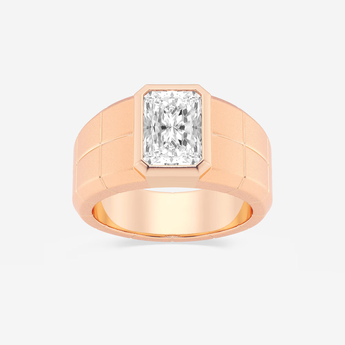 Sophisticated Men's Radiant Lab Grown Diamond Sandblast Finish Solitaire Wedding Band