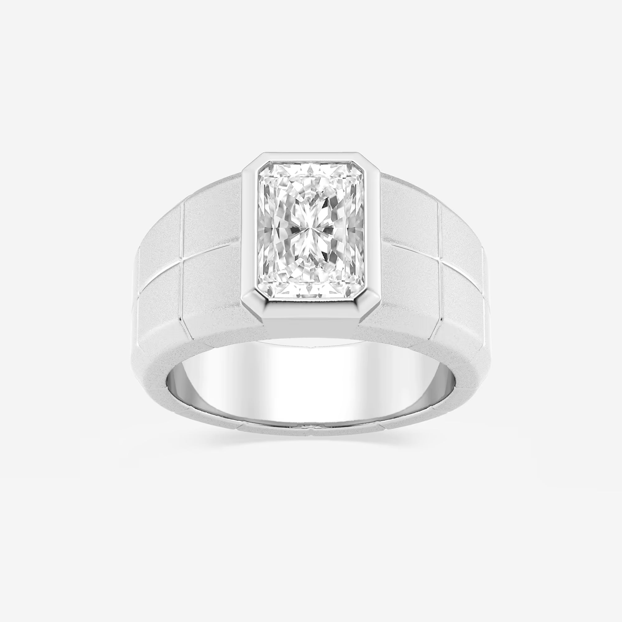Sophisticated Men's Radiant Lab Grown Diamond Sandblast Finish Solitaire Wedding Band