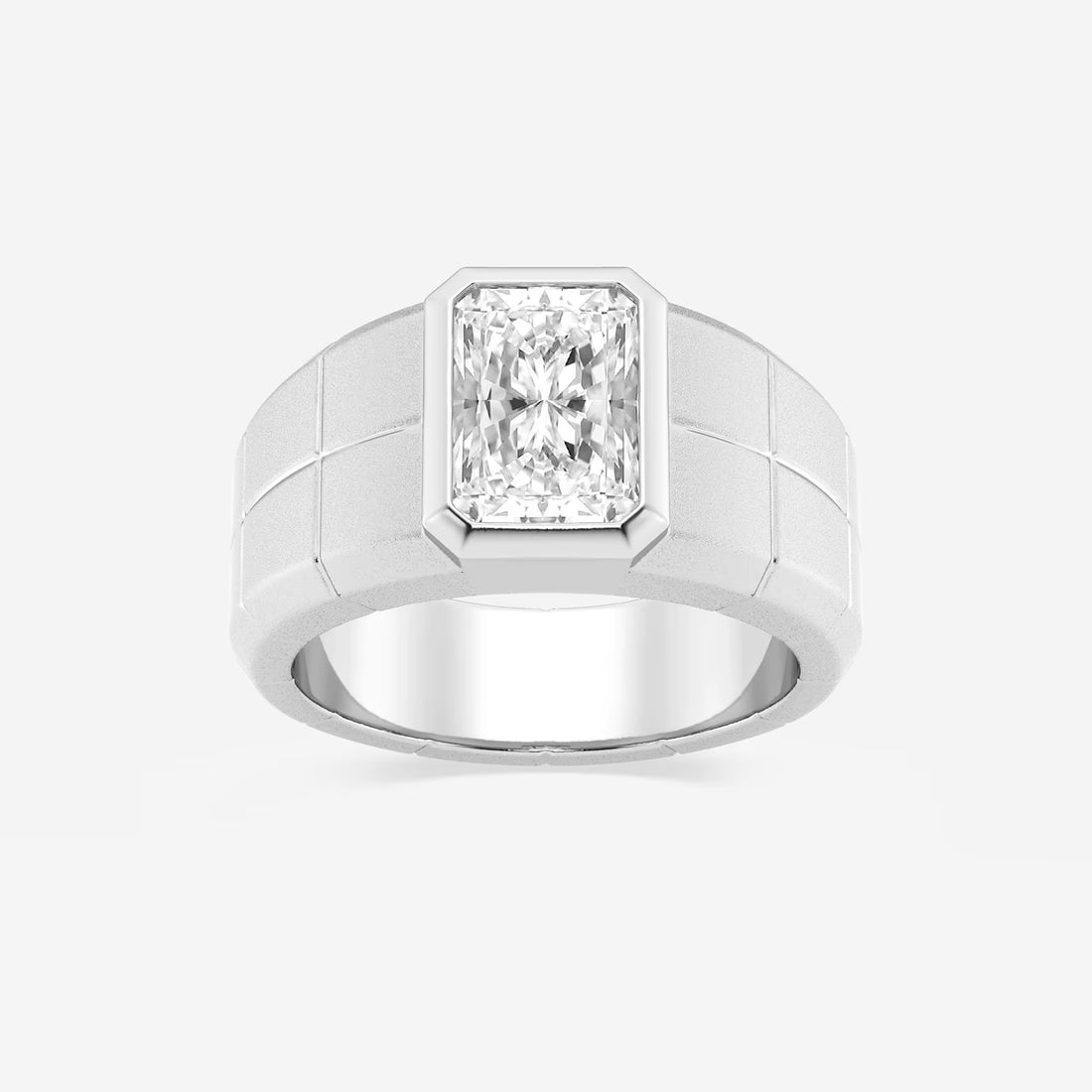 Sophisticated Men's Radiant Lab Grown Diamond Sandblast Finish Solitaire Wedding Band