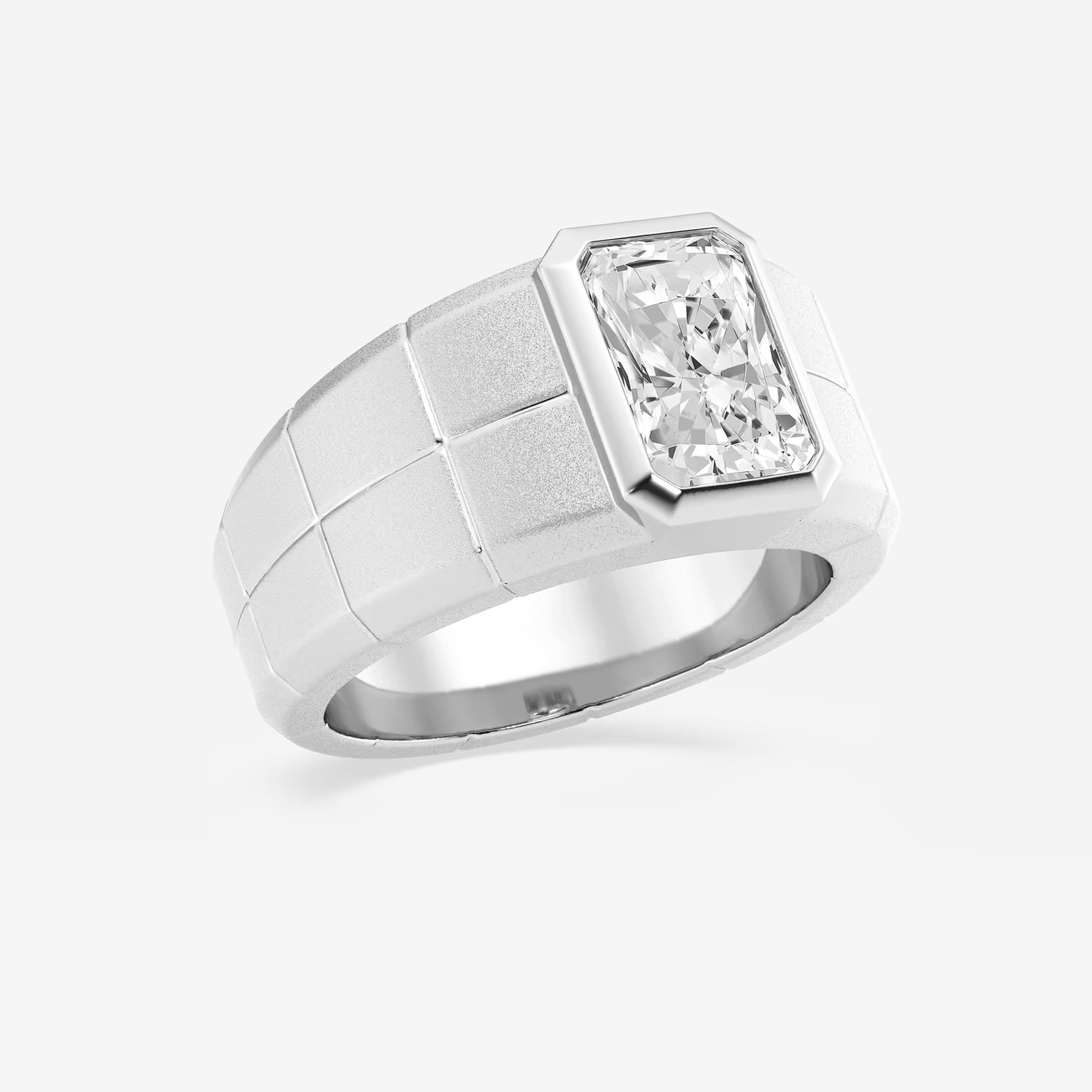 Sophisticated Men's Radiant Lab Grown Diamond Sandblast Finish Solitaire Wedding Band