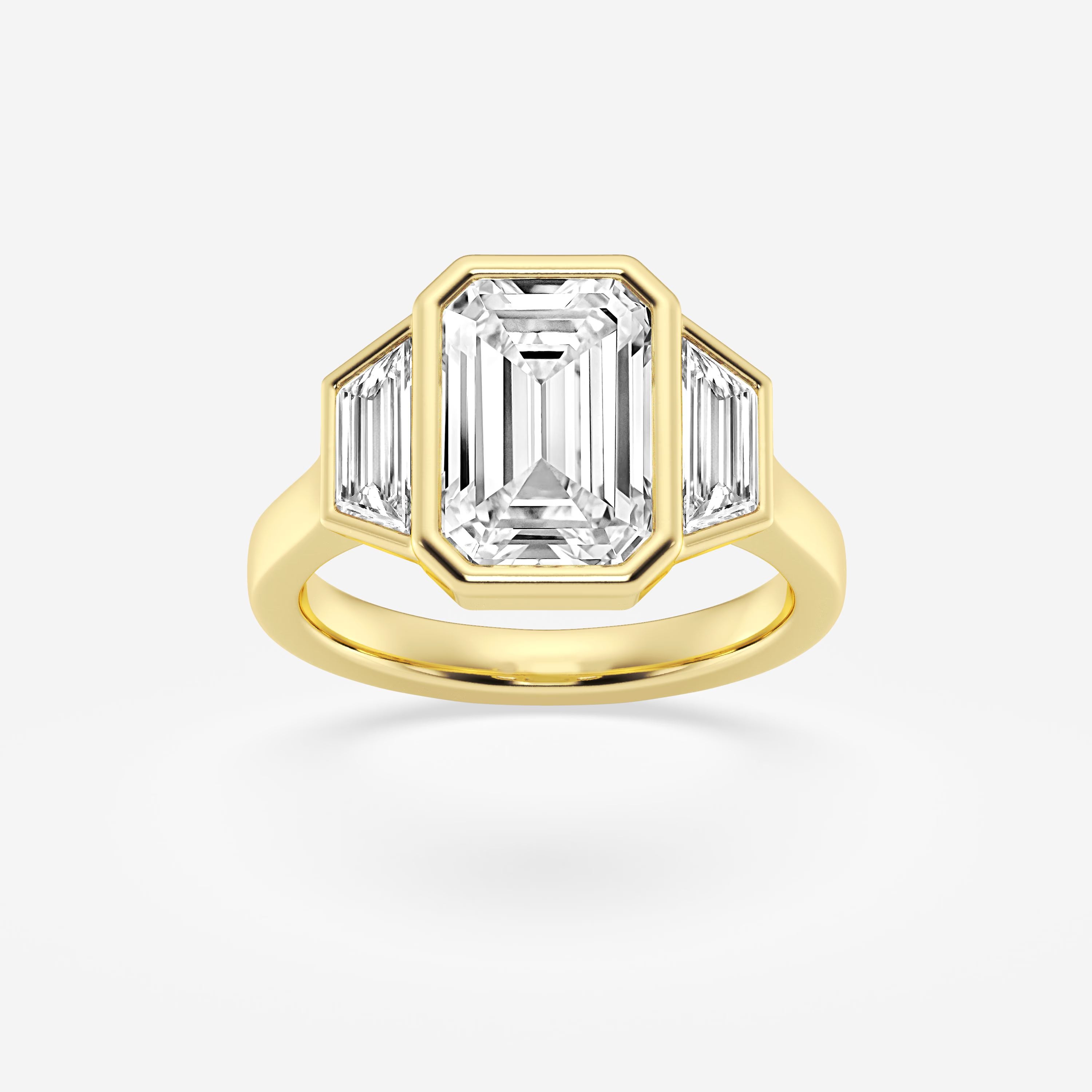Emerald Cut Three-Stone Bezel Engagement Ring