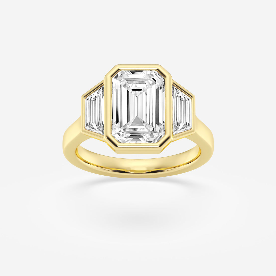 Emerald Cut Three-Stone Bezel Engagement Ring