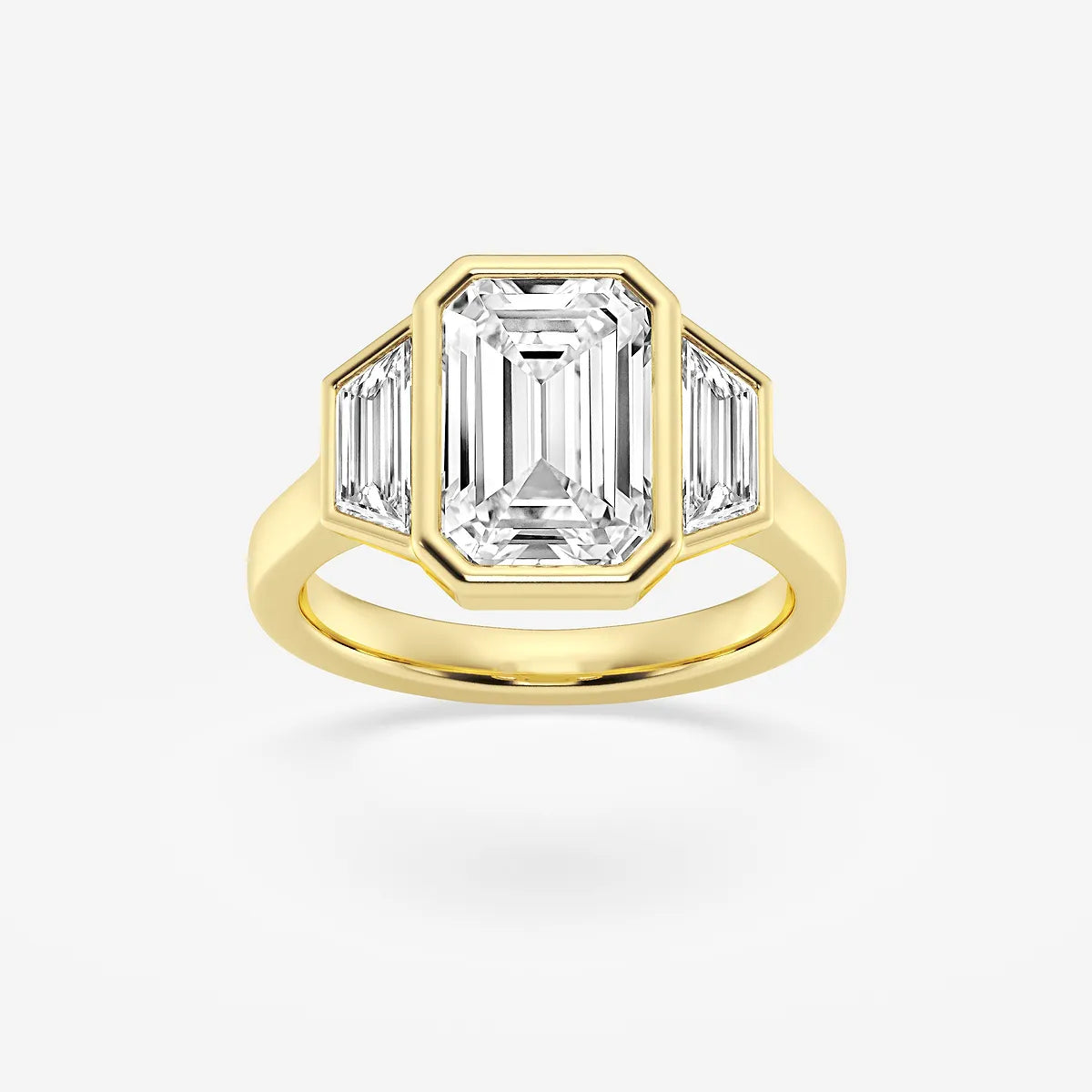 Emerald Cut Three-Stone Bezel Engagement Ring