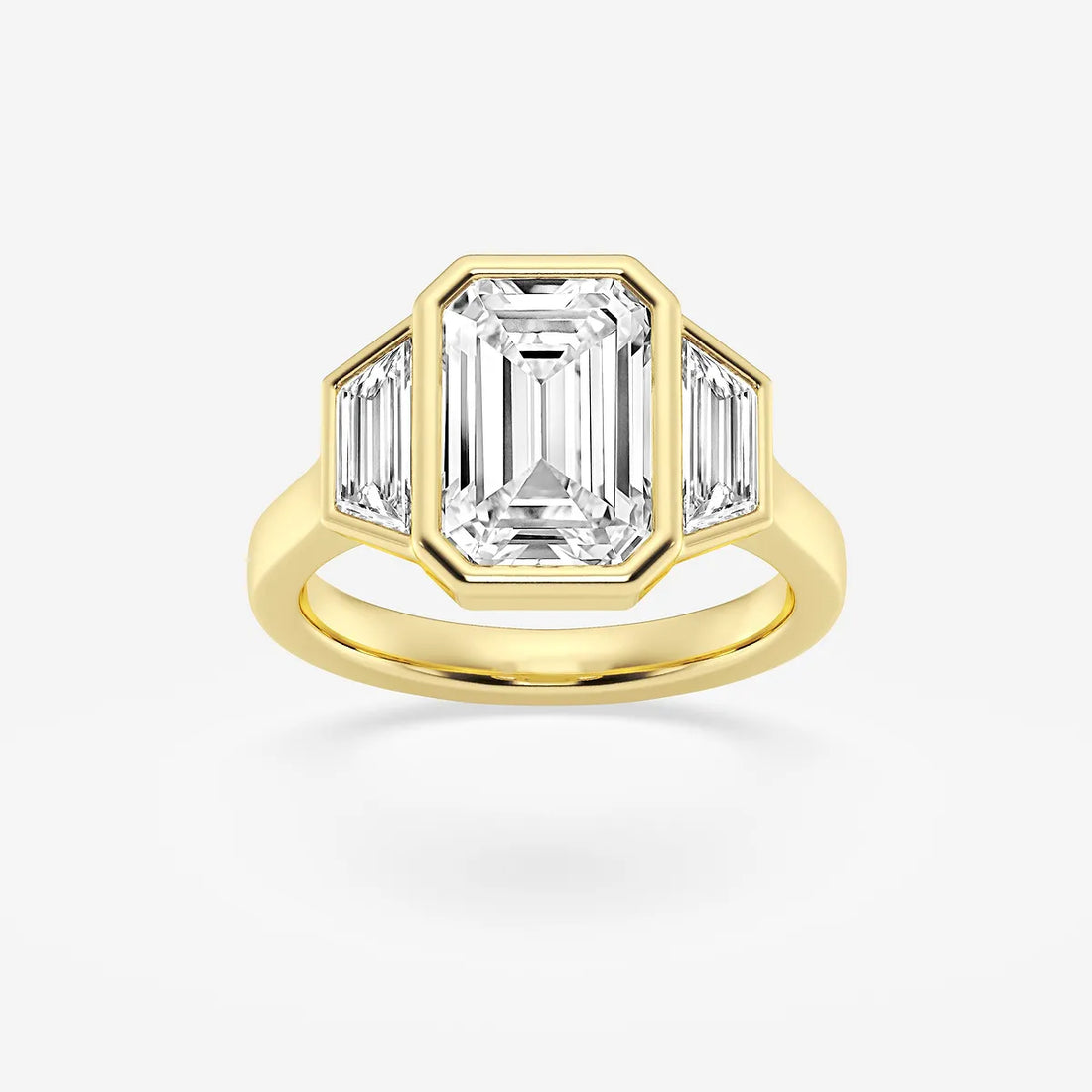 Emerald Cut Three-Stone Bezel Engagement Ring