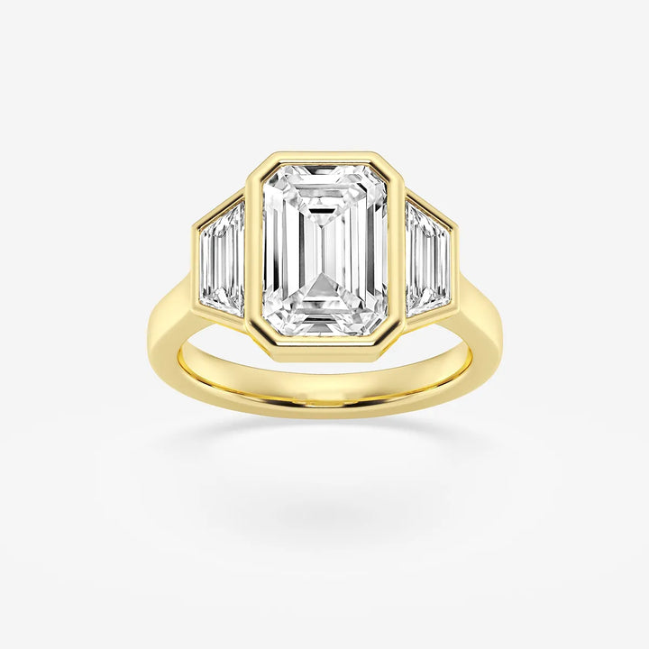 Emerald Cut Three-Stone Bezel Engagement Ring