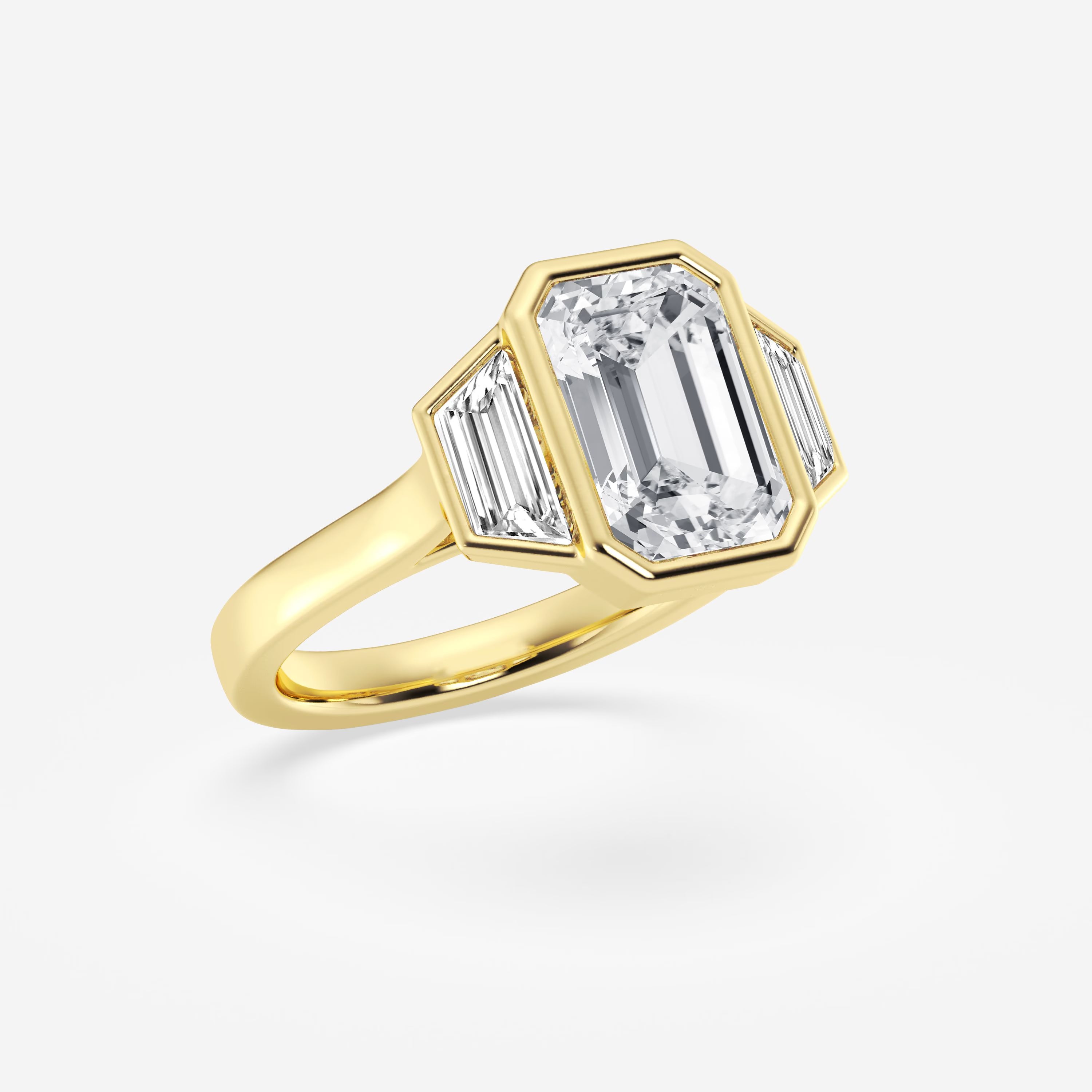 Emerald Cut Three-Stone Bezel Engagement Ring