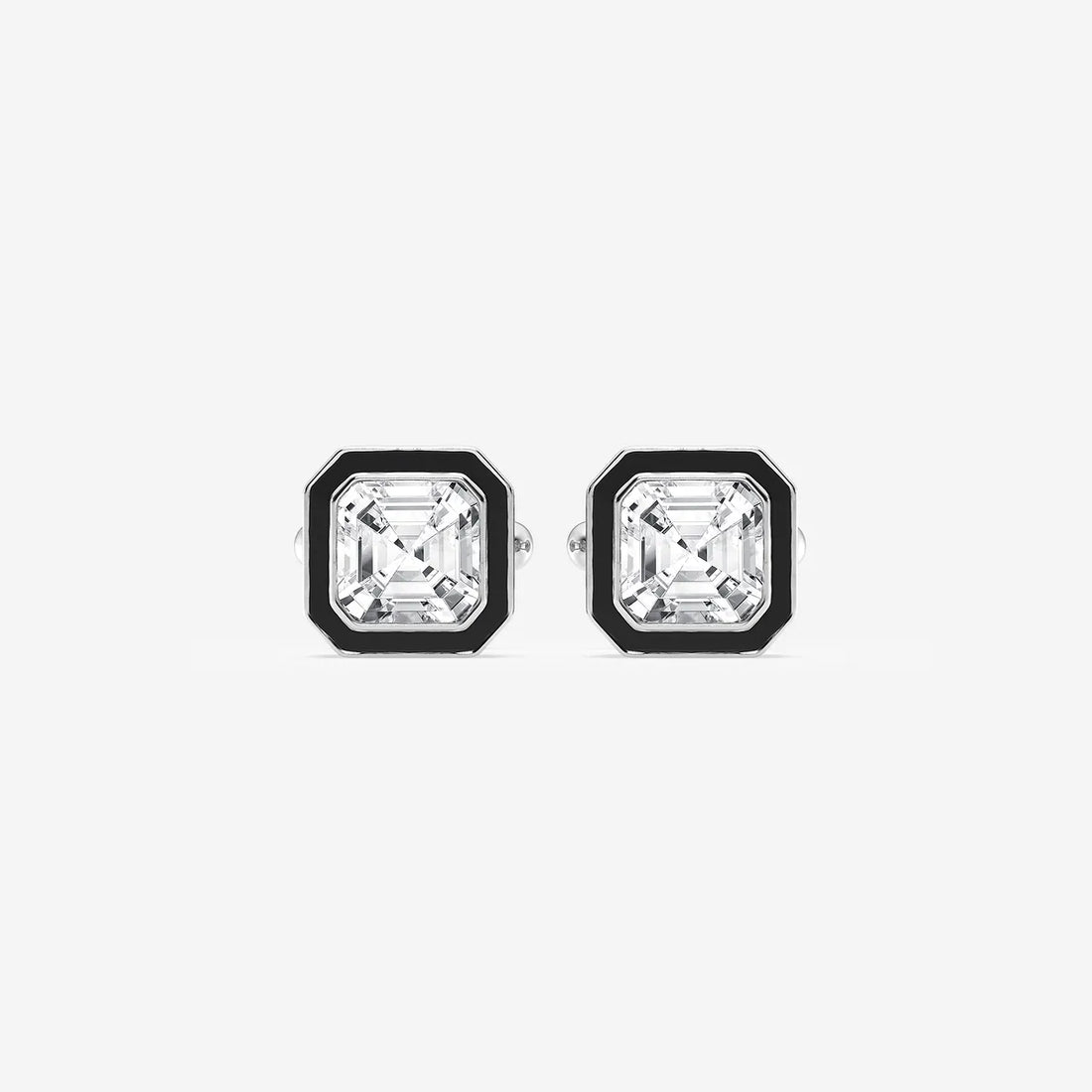Noiré Asscher Lab-Grown Diamond Black Enamel Cufflinks