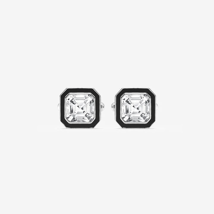 Noiré Asscher Lab-Grown Diamond Black Enamel Cufflinks