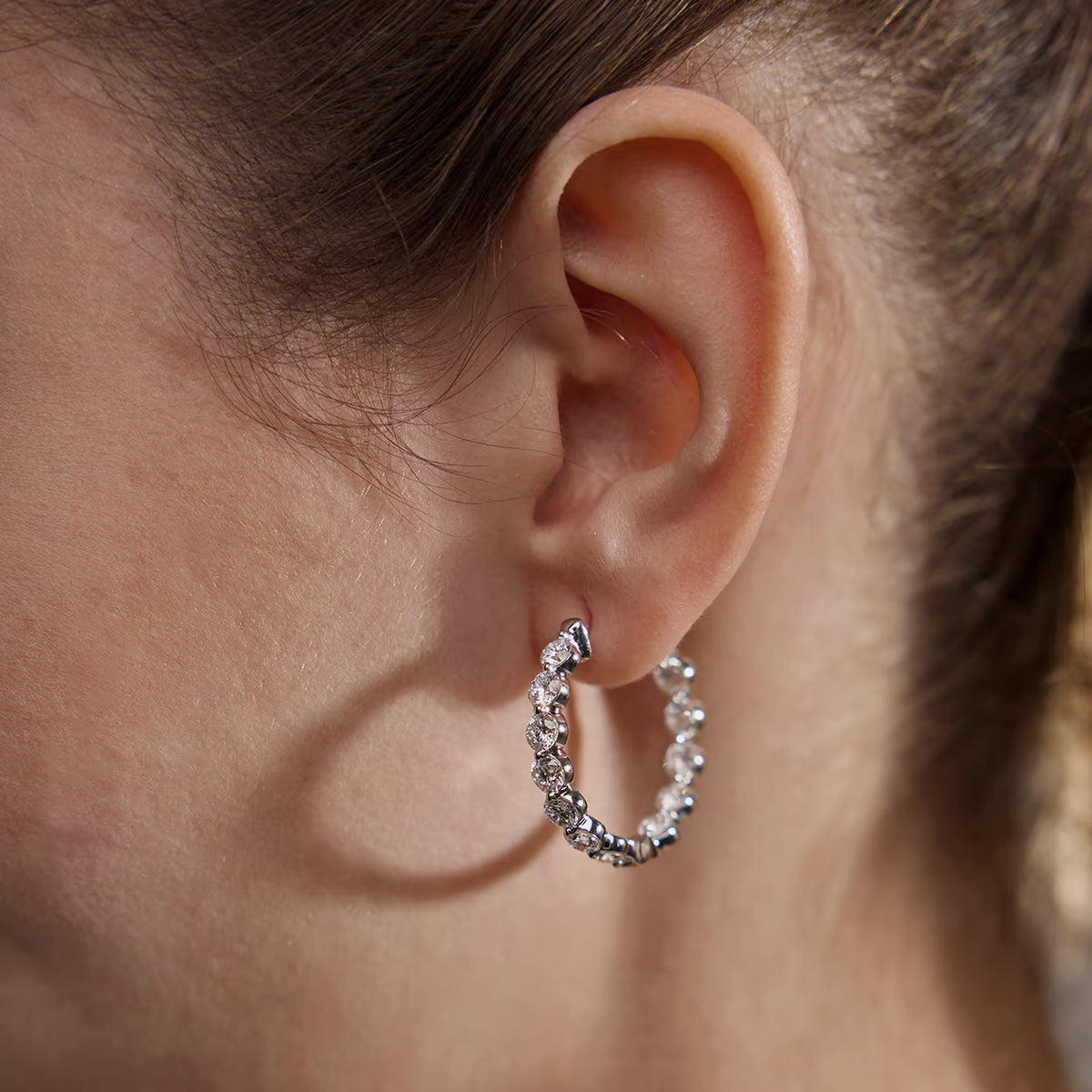 Round Lab Grown Diamond Inside-Out Floating Hoop Earrings