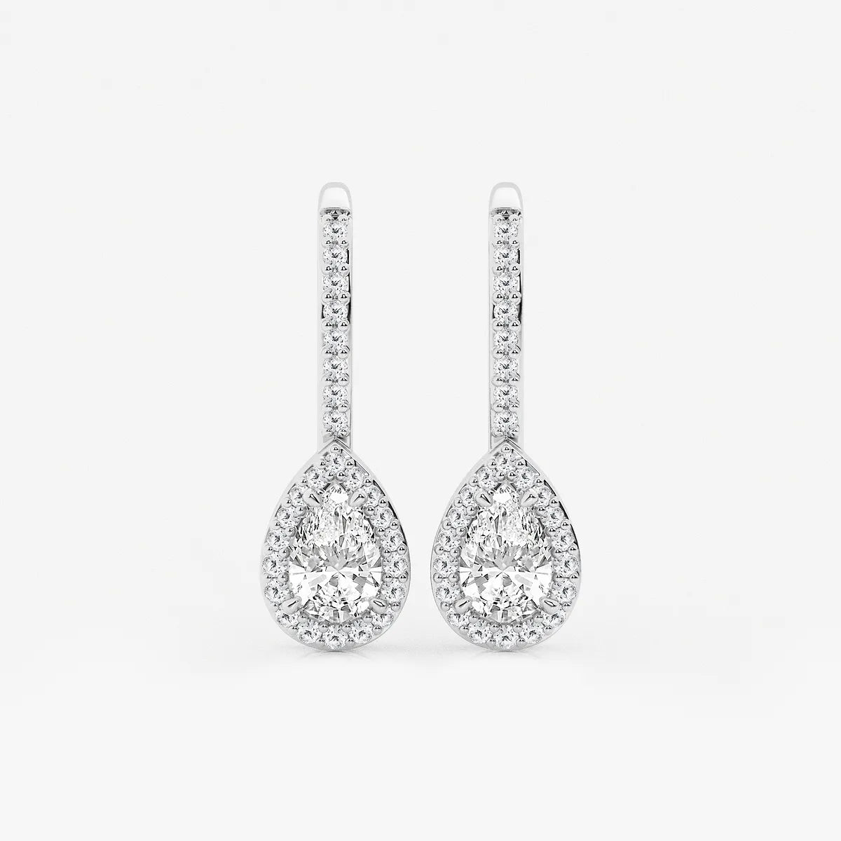 Elegant Pear Halo Lab Grown Diamond Drop Earrings