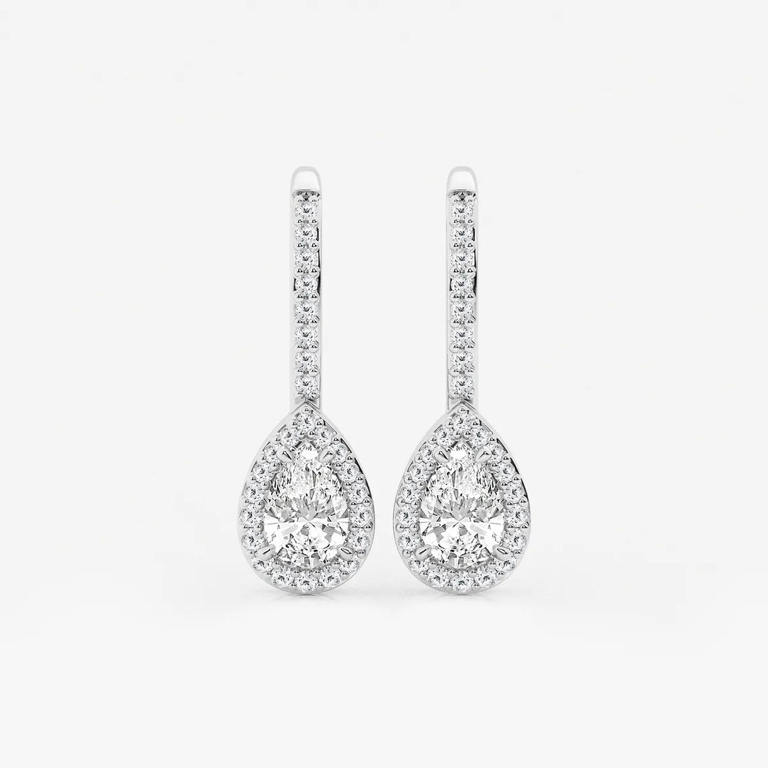 Elegant Pear Halo Lab Grown Diamond Drop Earrings