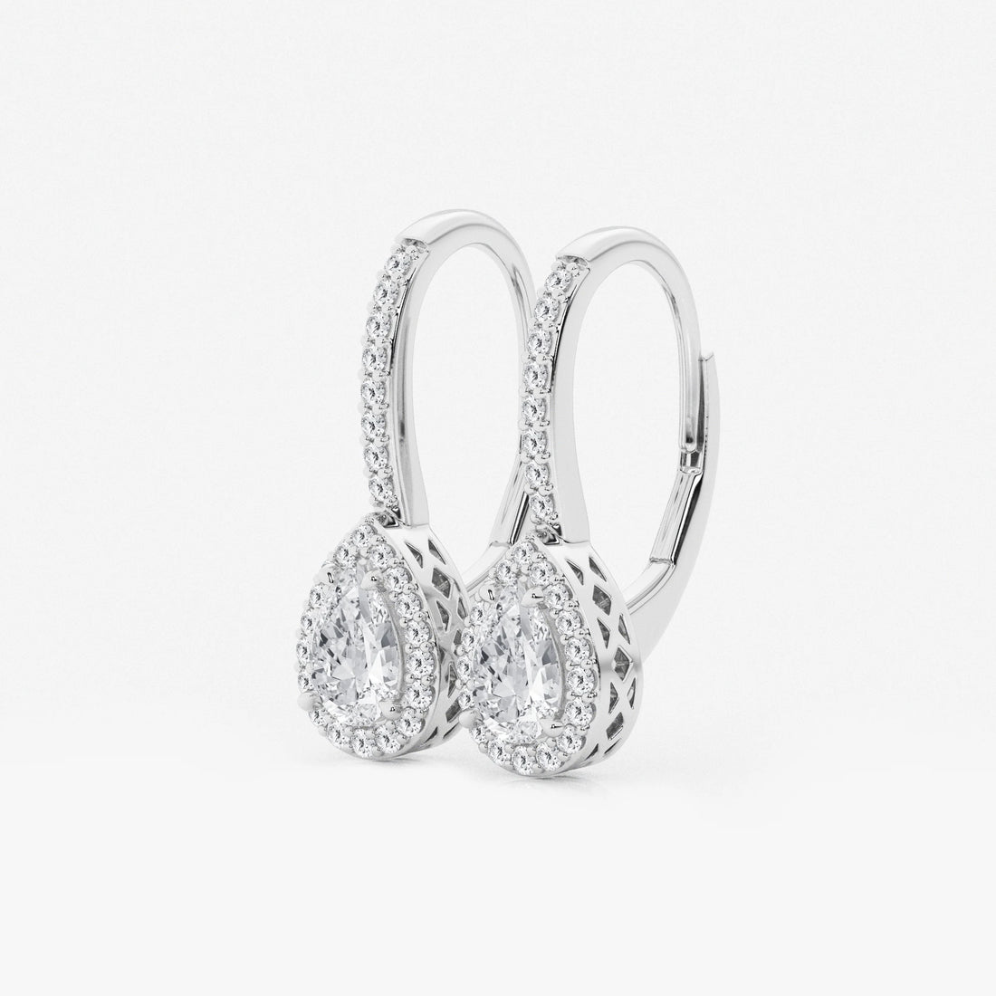 Elegant Pear Halo Lab Grown Diamond Drop Earrings
