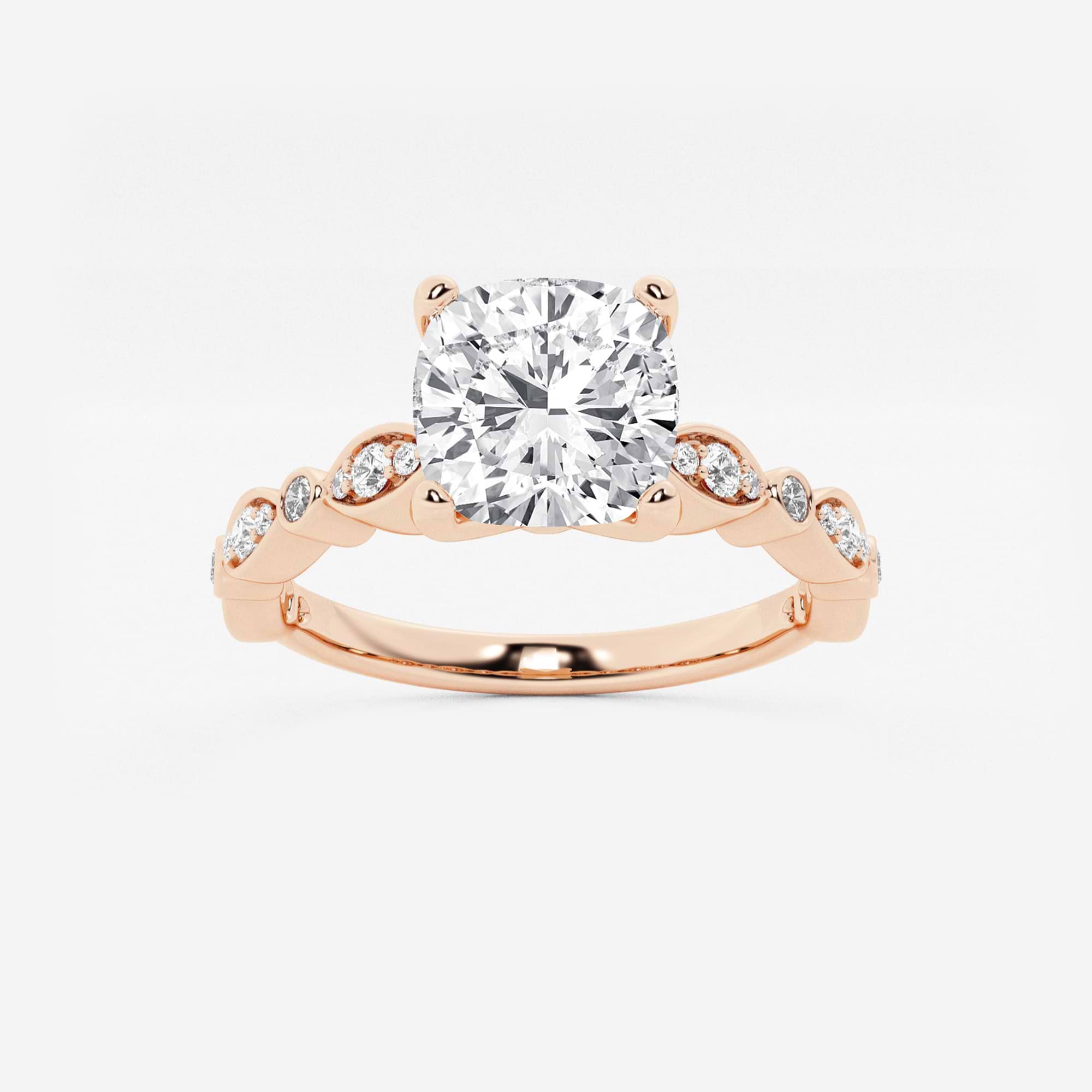 Cushion Lab Grown Diamond Engagement Ring with Marquise Shape Side Accents
