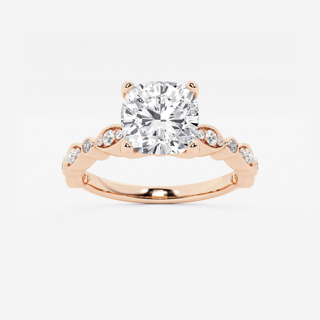 Cushion Lab Grown Diamond Engagement Ring with Marquise Shape Side Accents