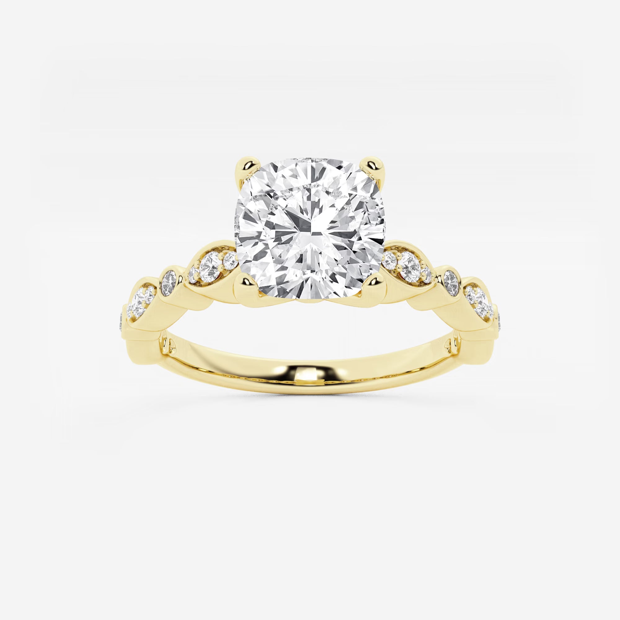 Cushion Lab Grown Diamond Engagement Ring with Marquise Shape Side Accents