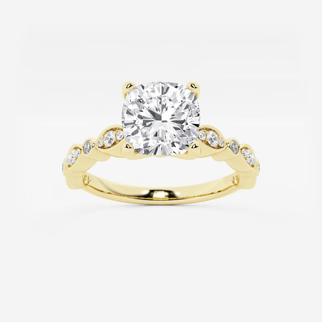 Cushion Lab Grown Diamond Engagement Ring with Marquise Shape Side Accents