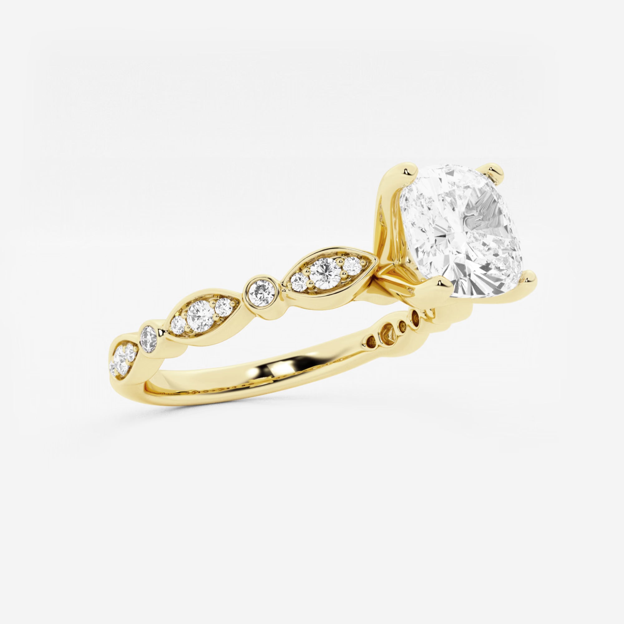 Cushion Lab Grown Diamond Engagement Ring with Marquise Shape Side Accents
