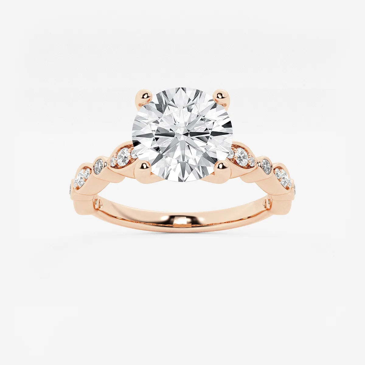 Round Lab Grown Diamond Engagement Ring with Marquise Side Accents