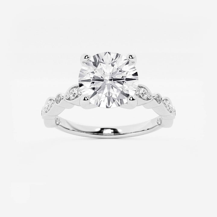 Round Lab Grown Diamond Engagement Ring with Marquise Side Accents