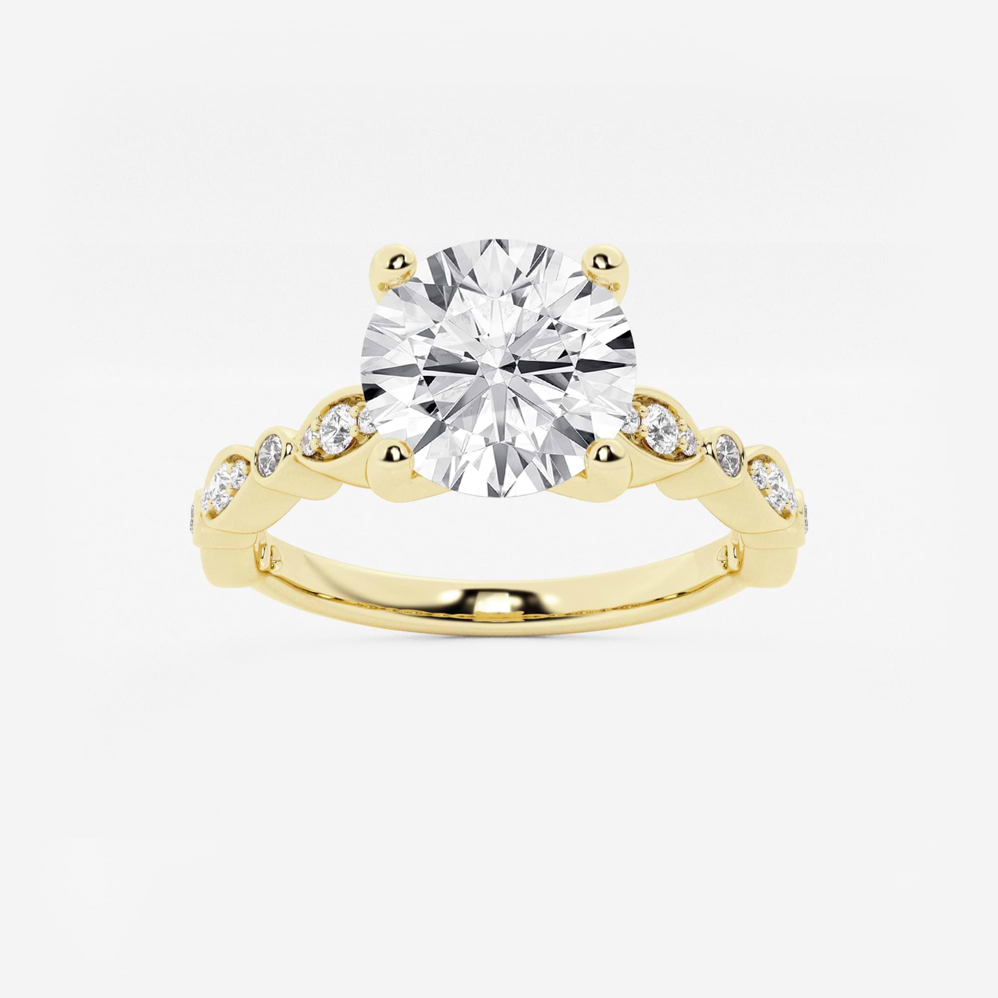 Round Lab Grown Diamond Engagement Ring with Marquise Side Accents