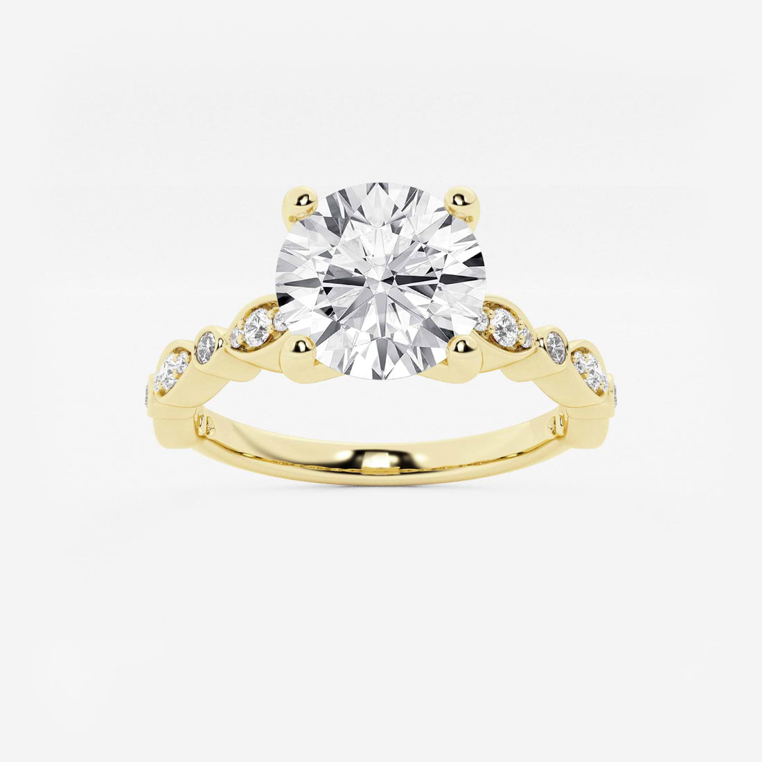 Round Lab Grown Diamond Engagement Ring with Marquise Side Accents