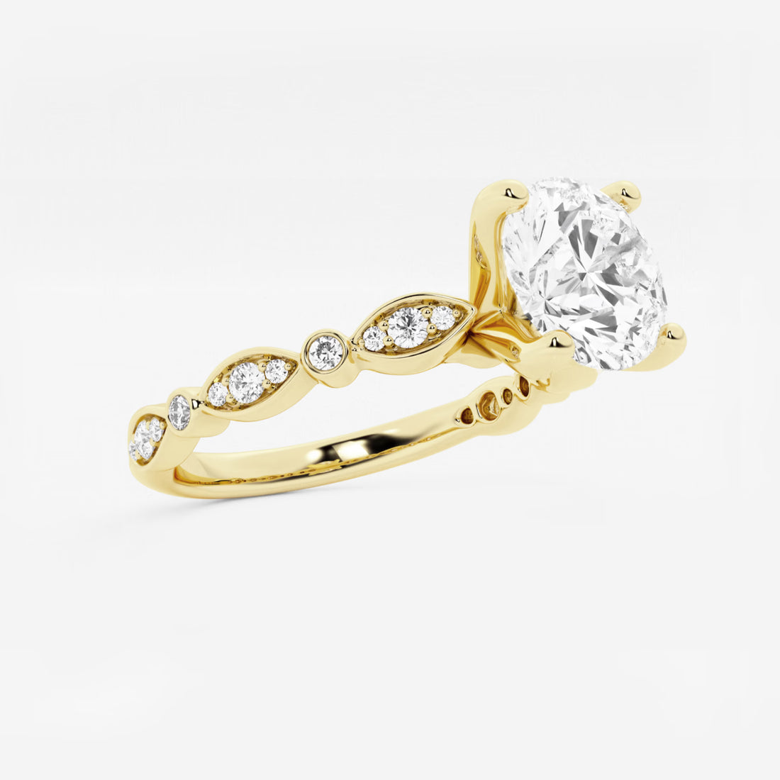 Round Lab Grown Diamond Engagement Ring with Marquise Side Accents