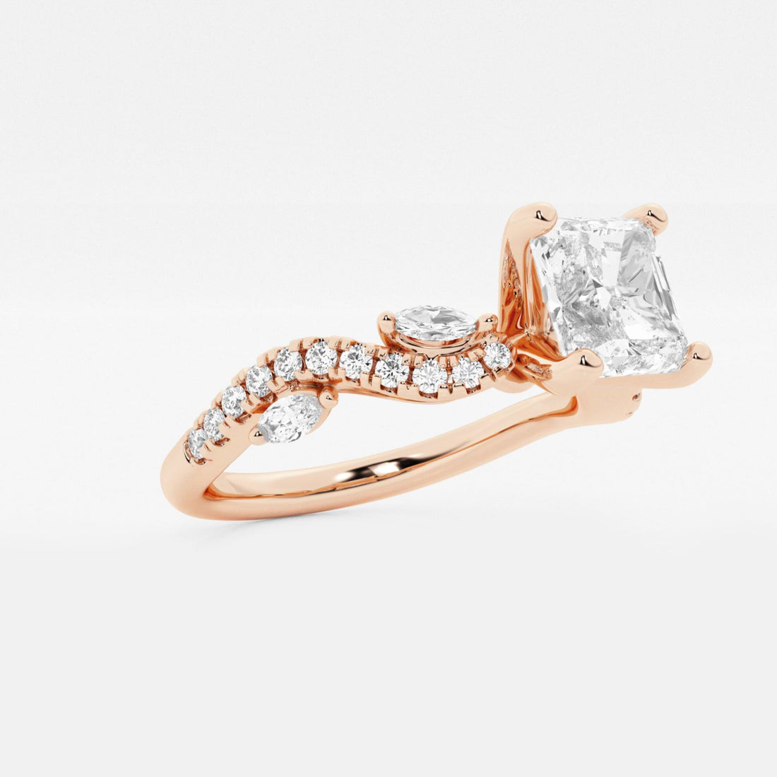 Verdelle Asscher Lab Grown Diamond Marquise Vine Engagement Ring