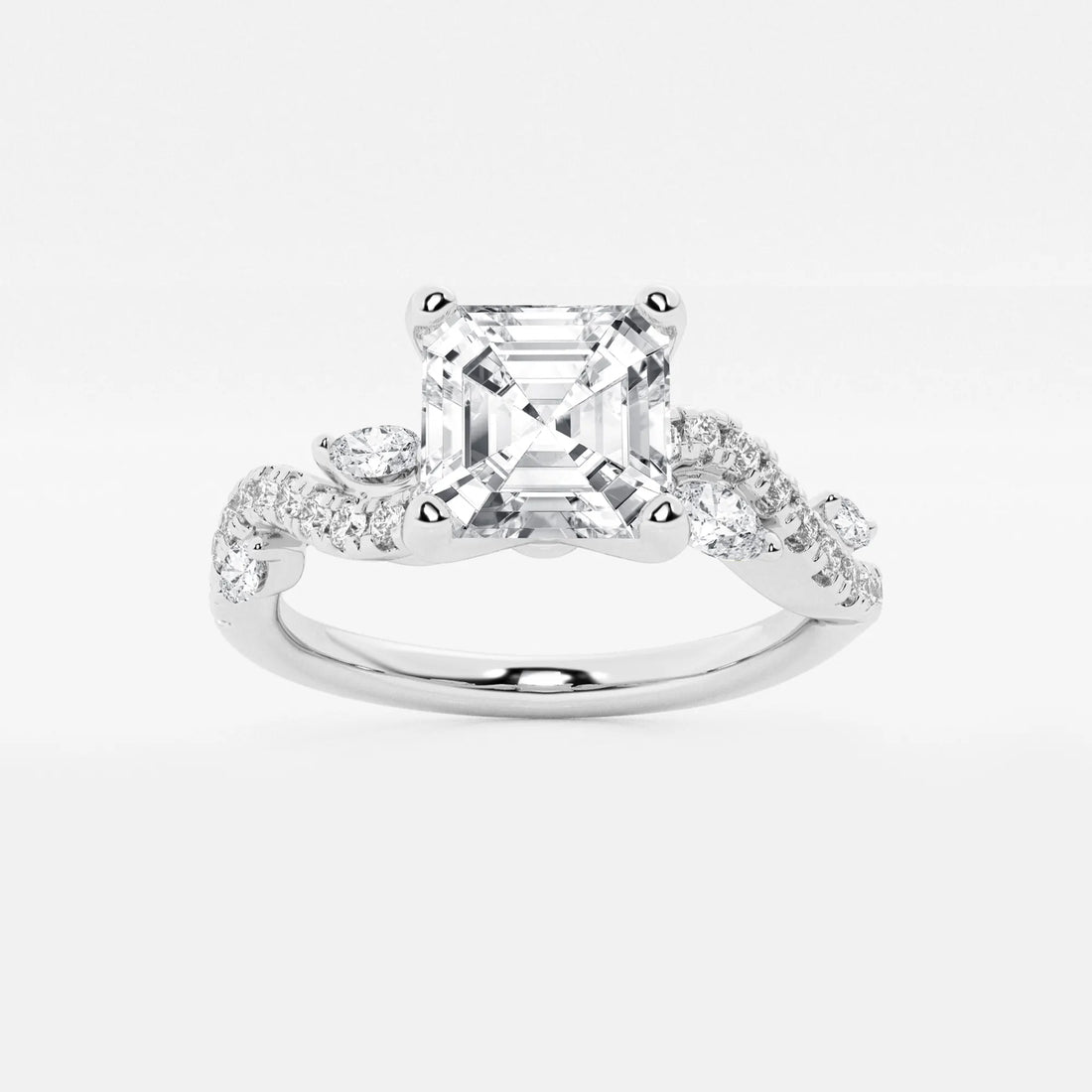 Verdelle Asscher Lab Grown Diamond Marquise Vine Engagement Ring